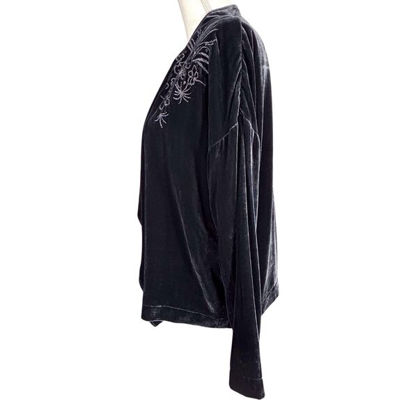 Wrap London Embroidered Cardigan Womens 6 Navy Blue Silk Blend Open Front Drape - Picture 7 of 12